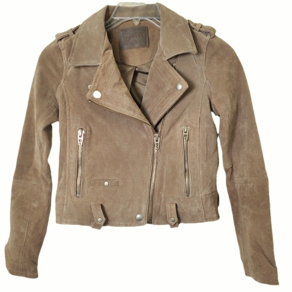 Blank NYC Jackets & Blazers - Blank NYC Genuine Leather Moto Jacket XS‎ Tan Brown Suede Asymmetrical Zip Crop